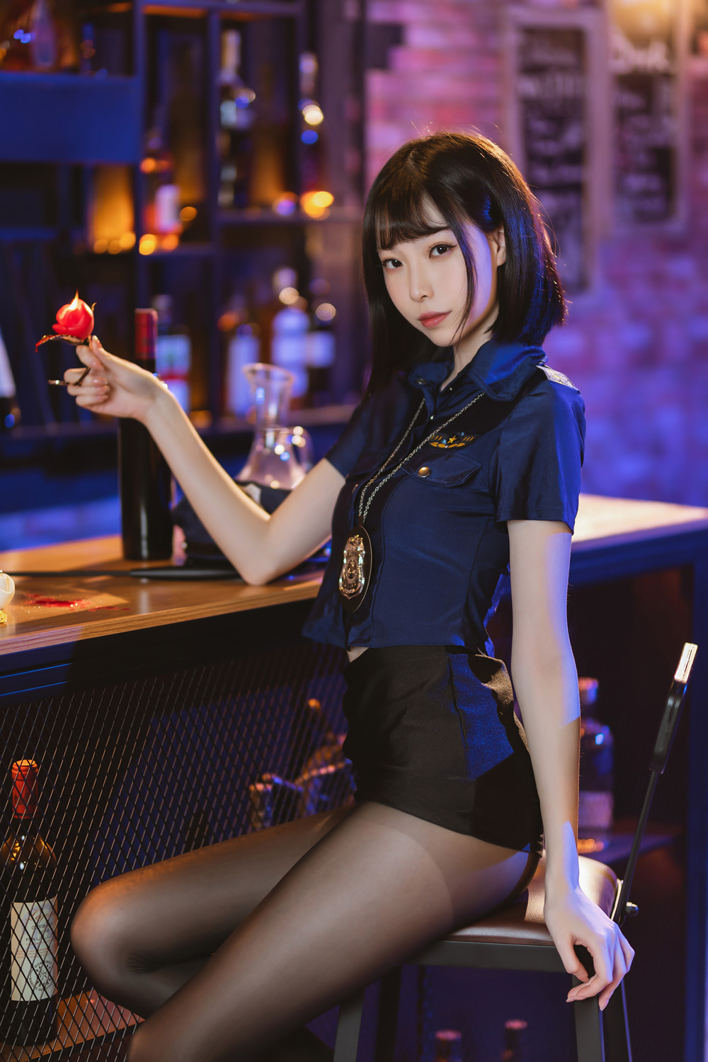 Cosplay 许岚LAN – 黑色丝袜女警