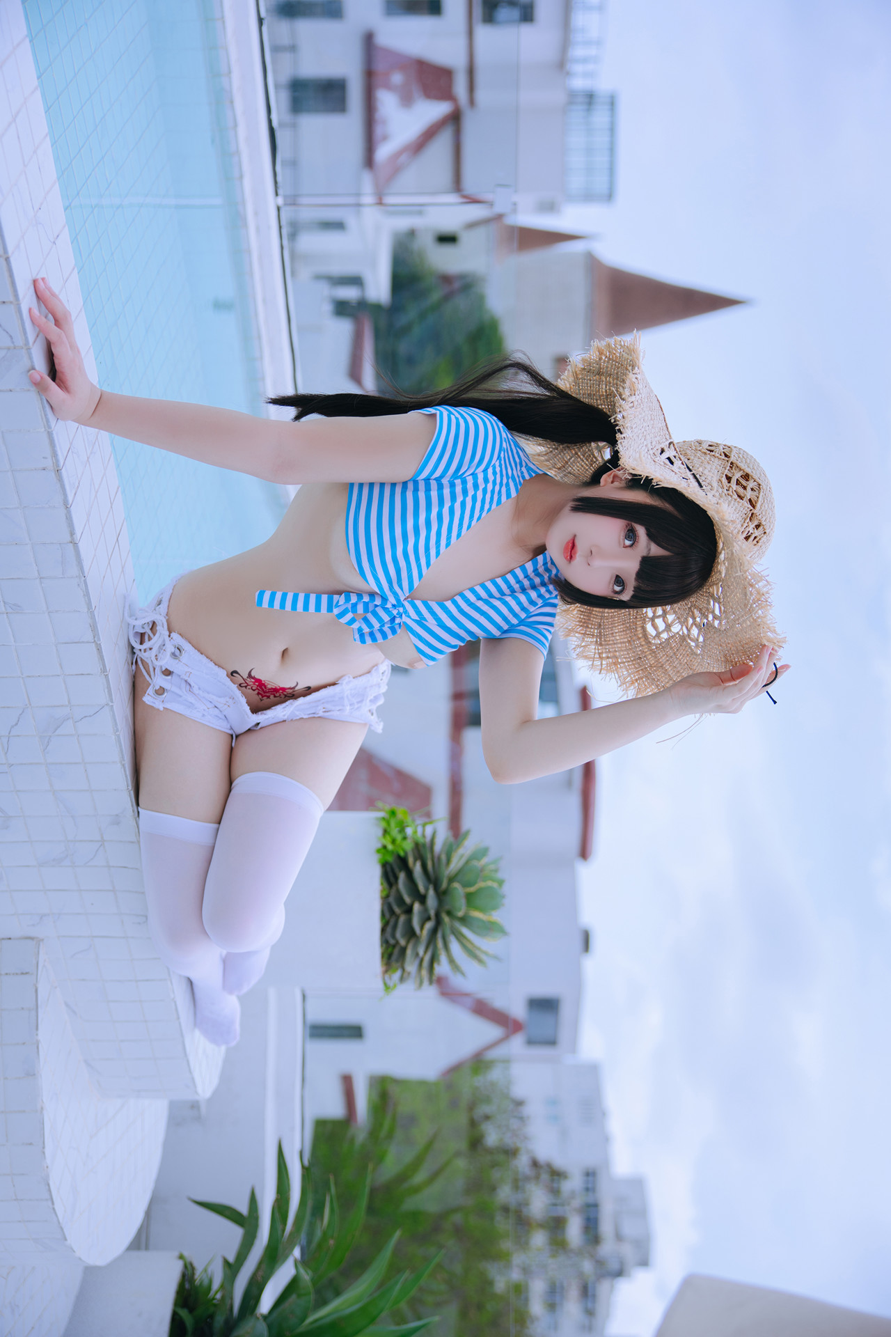 Cosplay Rinaijiao日奈娇 蓝白条 Set.01(69P)