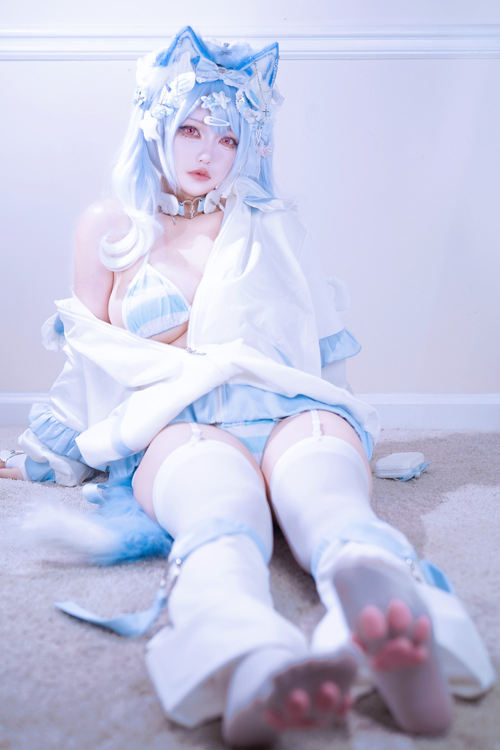 Cosplay 狐洛洛子 – 水色猫猫头(41P)