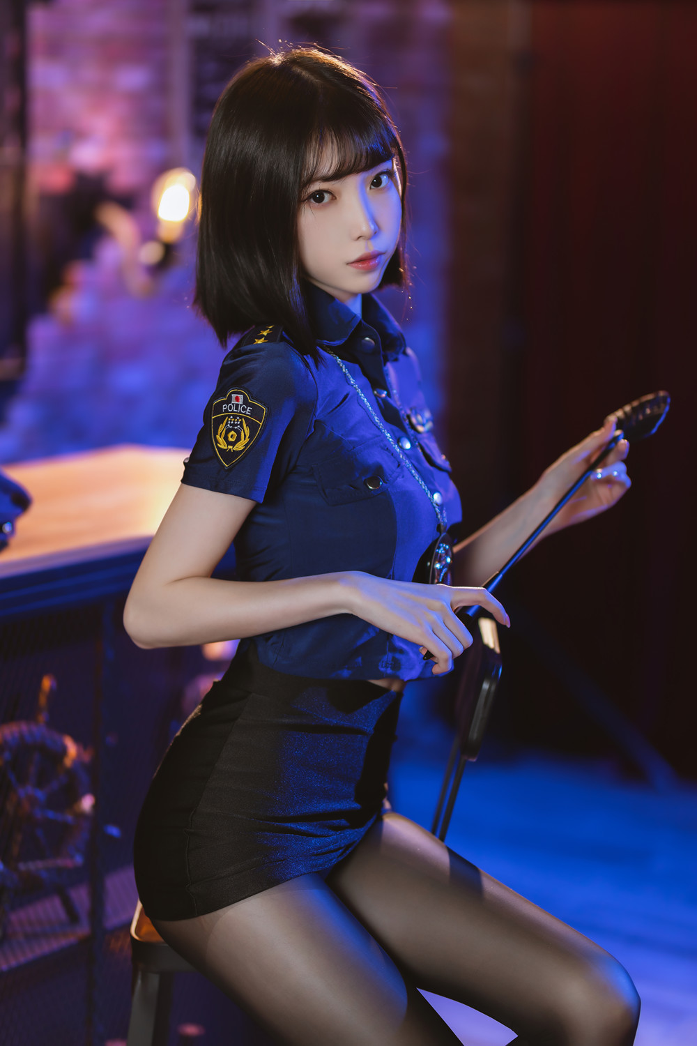 Cosplay 许岚LAN – 黑色丝袜女警