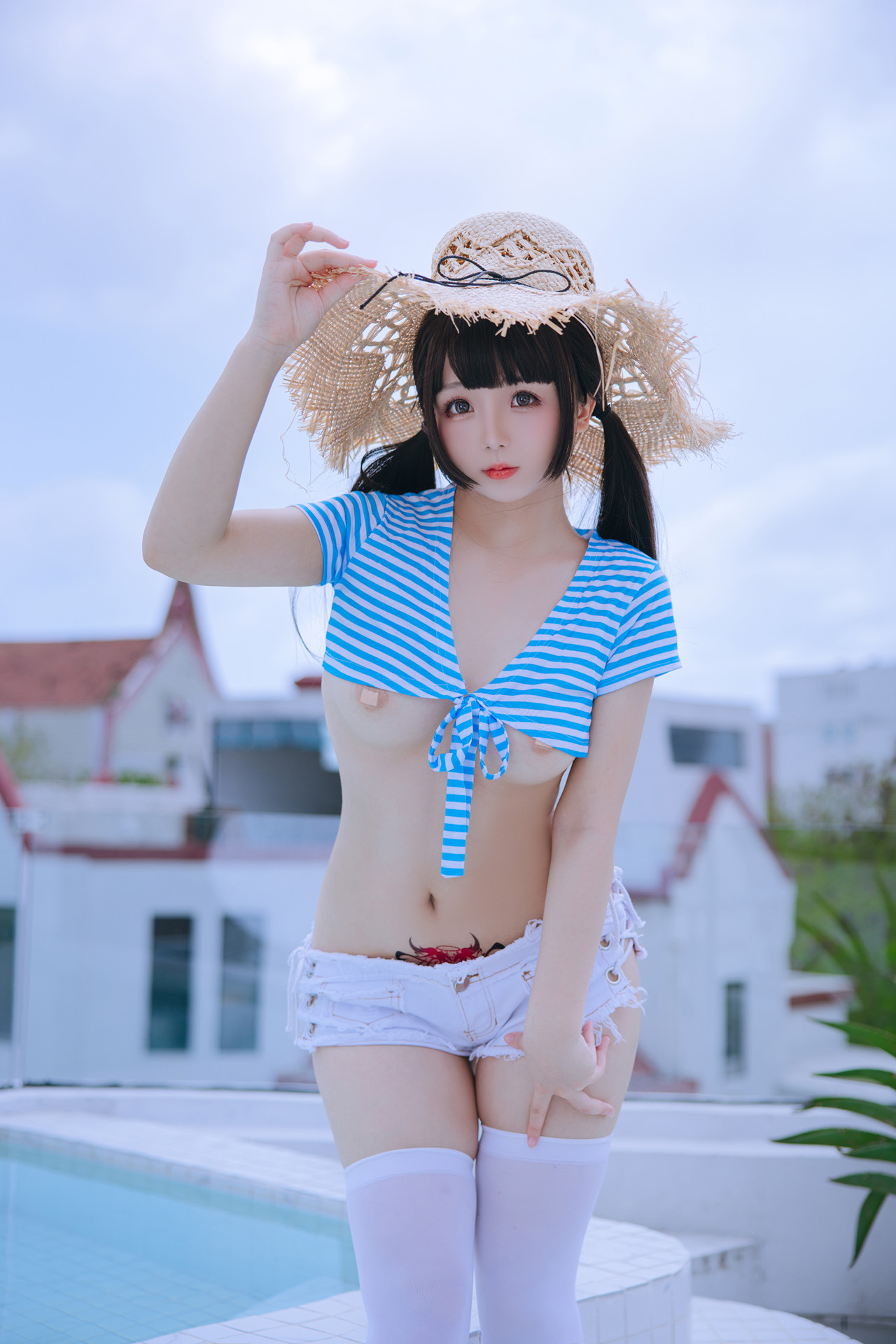 Cosplay Rinaijiao日奈娇 蓝白条 Set.01(69P)