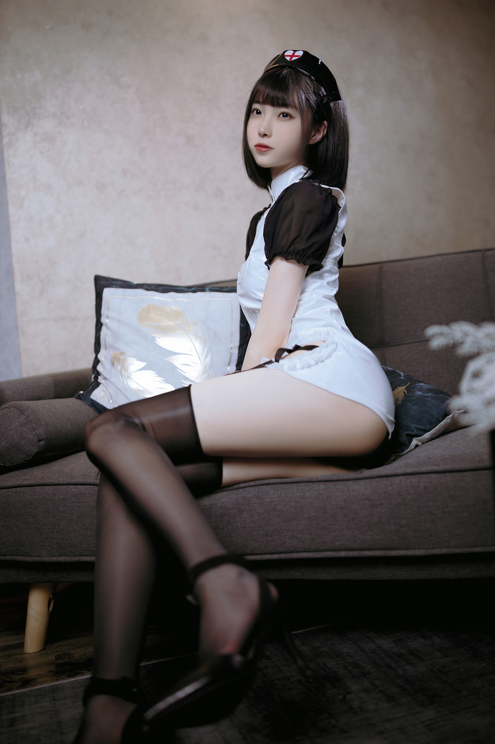 Cosplay 许岚LAN – 黑色丝袜护士