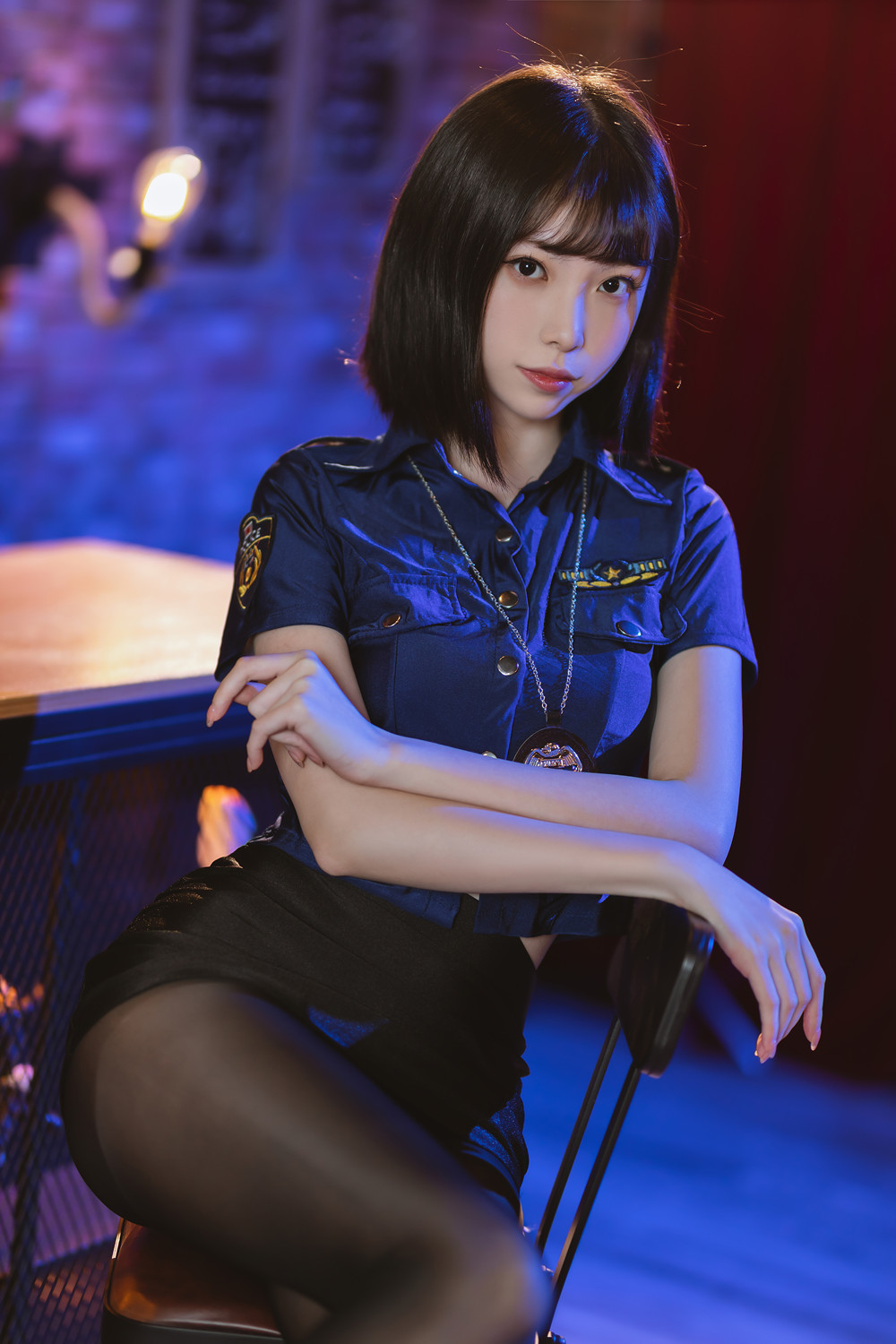 Cosplay 许岚LAN – 黑色丝袜女警