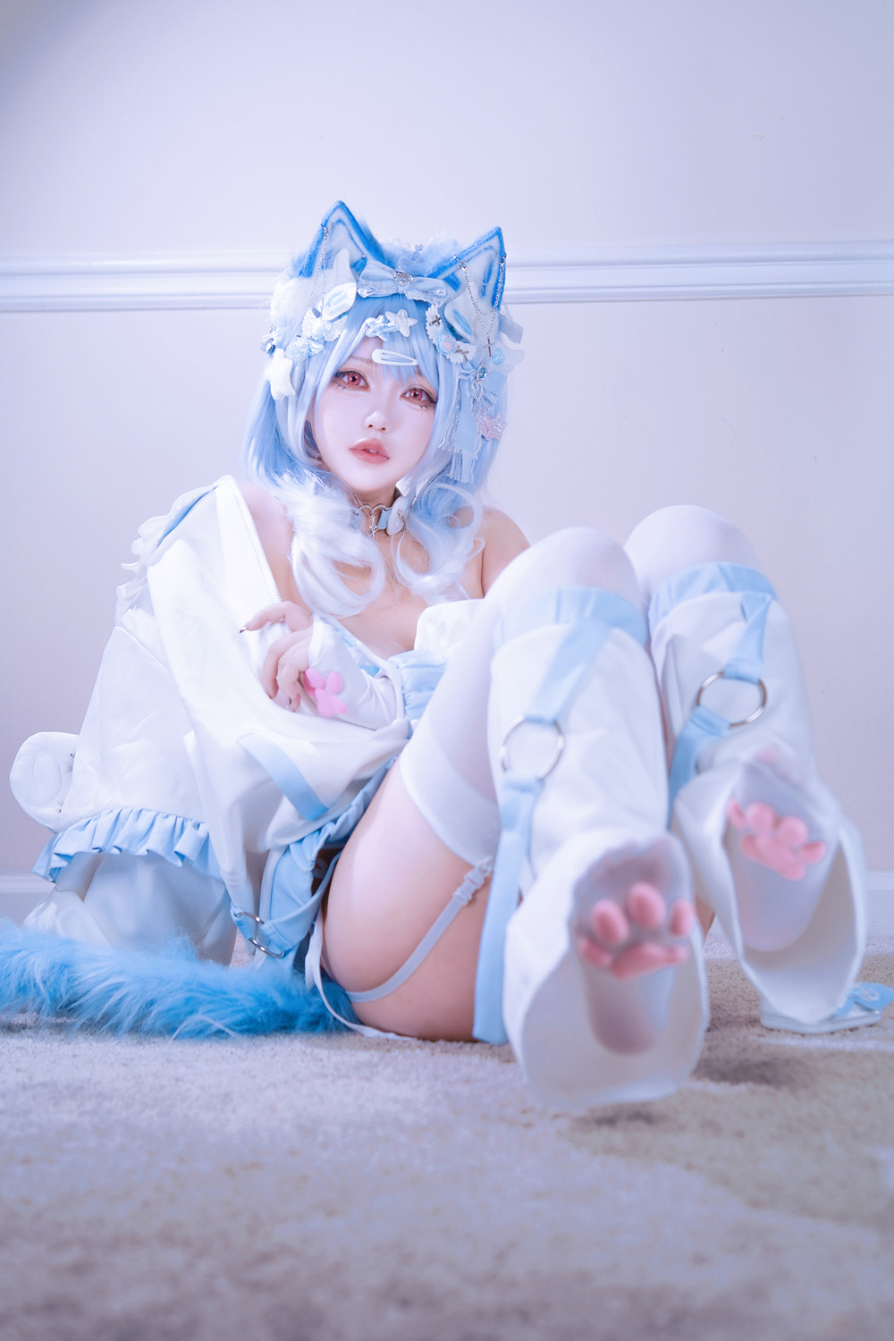 Cosplay 狐洛洛子 – 水色猫猫头