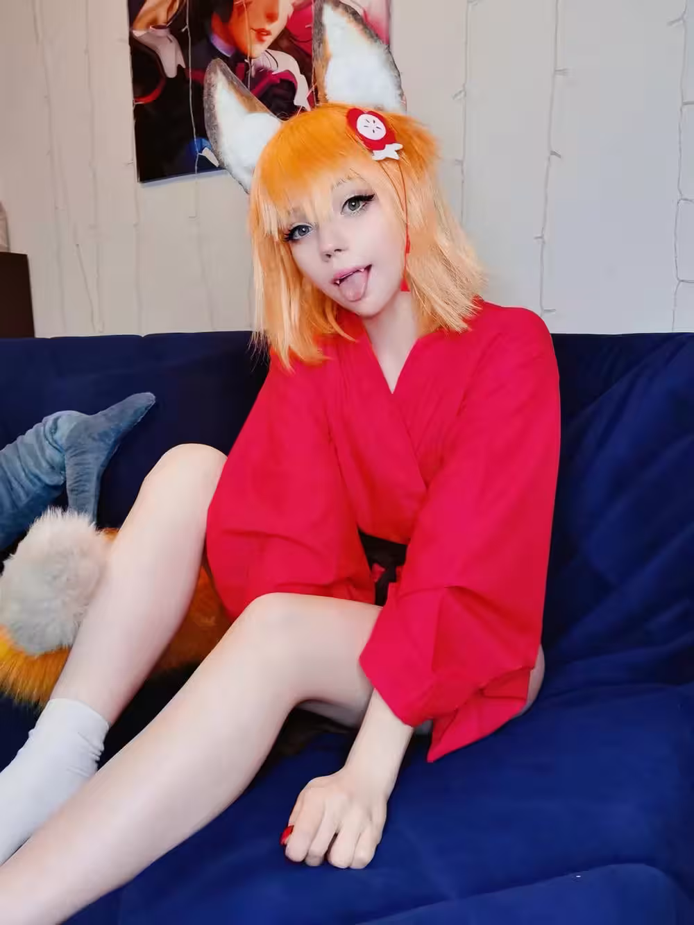 Caticornplay – Senko red kimono