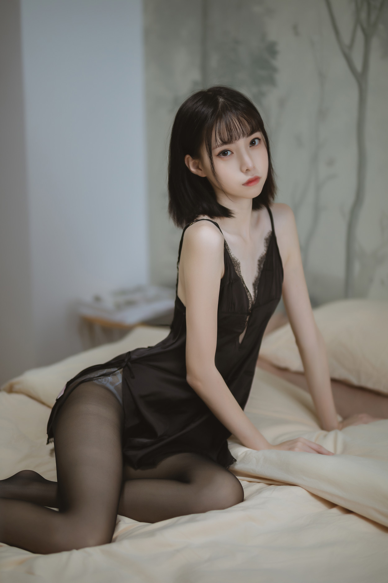 Cosplay 许岚LAN 黑色蕾丝睡衣