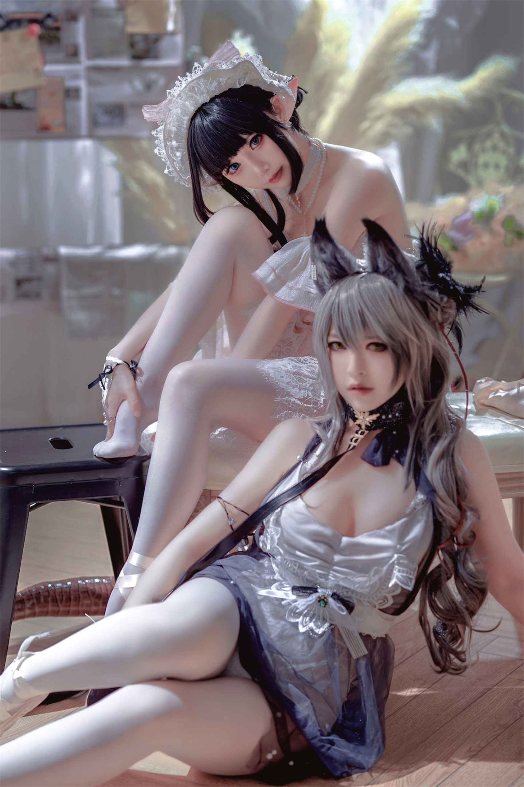 [福利COS] 可爱人气Coser面饼仙儿&半半子 - Arknights 黑x森蚺バレエ
