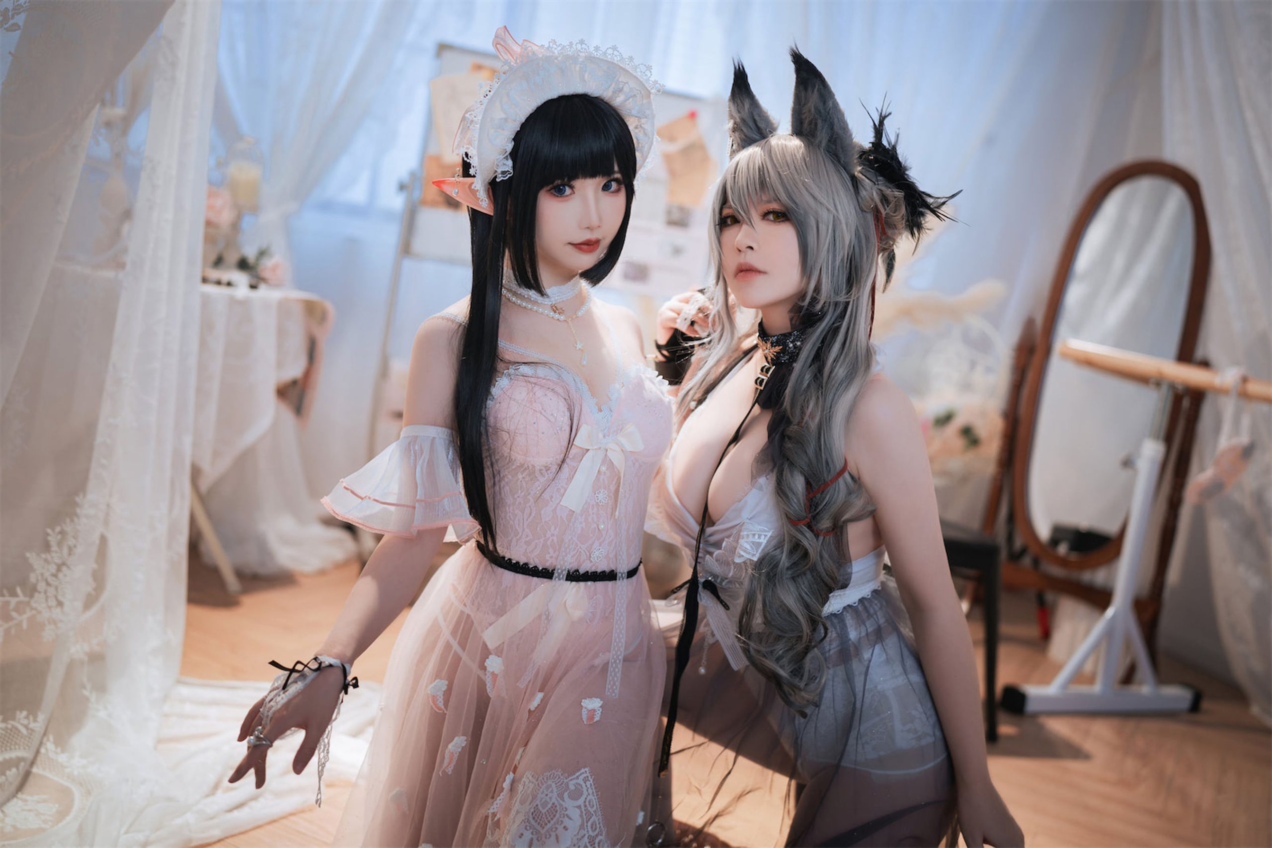 [福利COS] 可爱人气Coser面饼仙儿&半半子 - Arknights 黑x森蚺バレエ