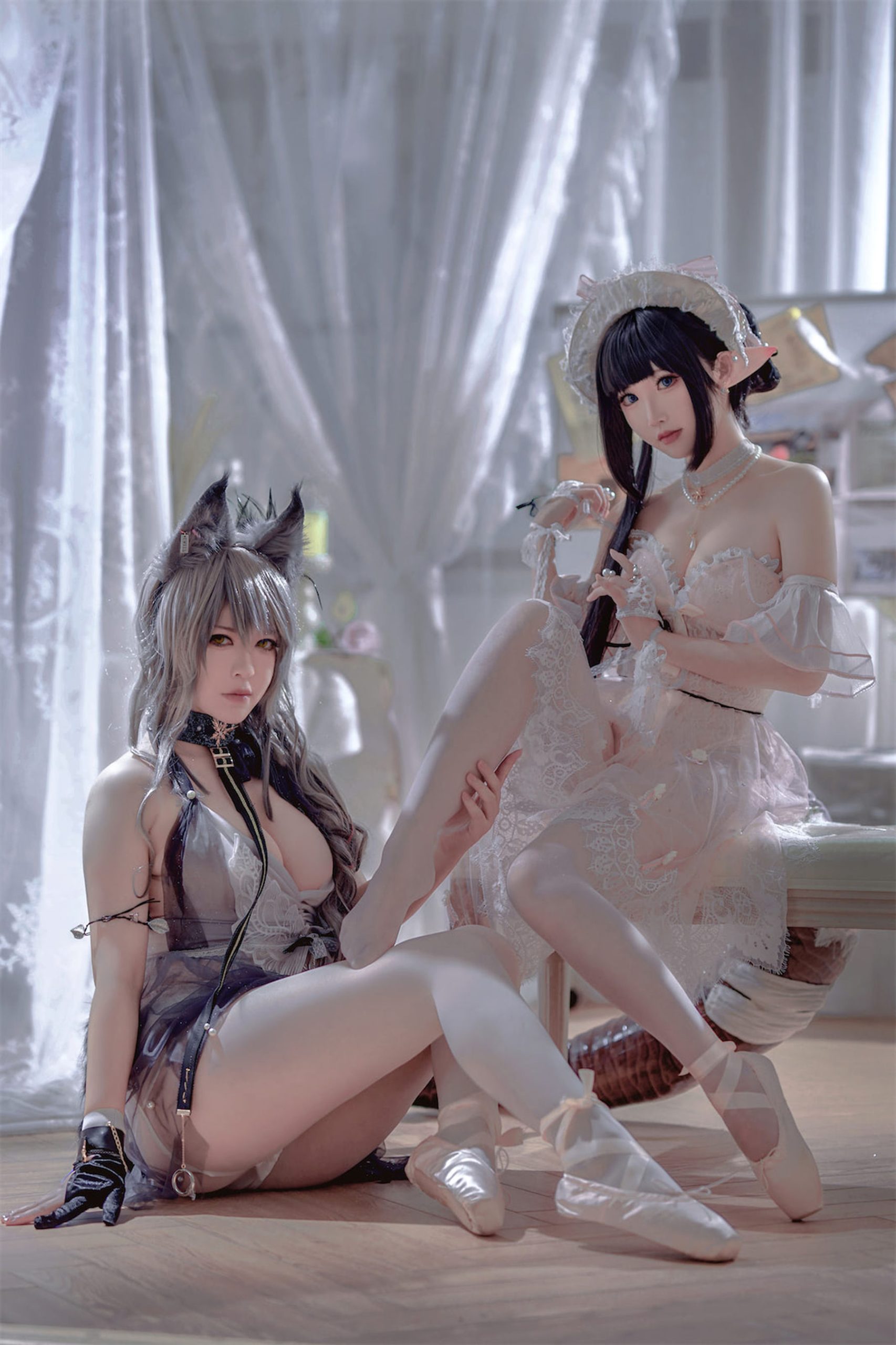 [福利COS] 可爱人气Coser面饼仙儿&半半子 - Arknights 黑x森蚺バレエ