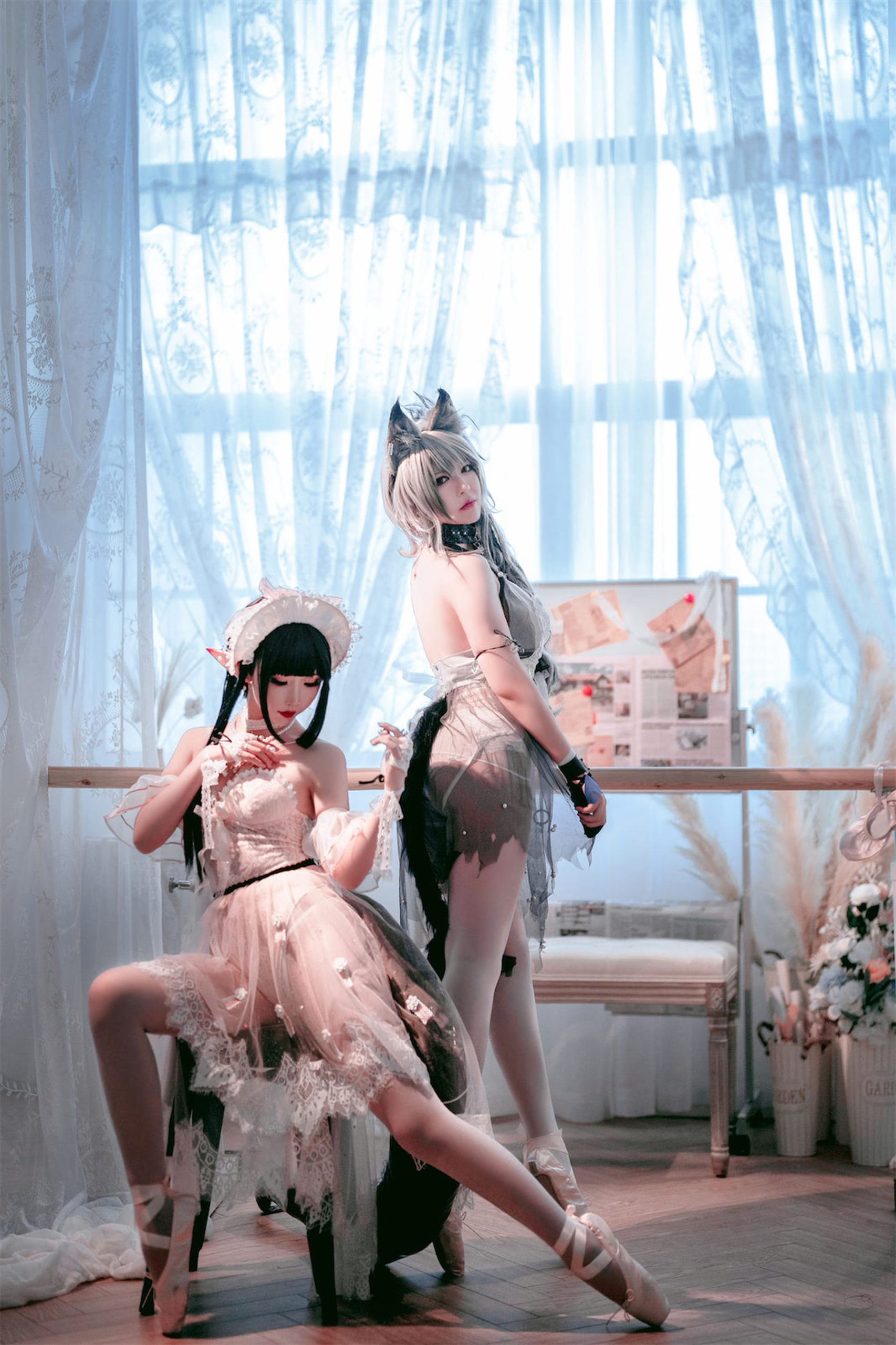 [福利COS] 可爱人气Coser面饼仙儿&半半子 - Arknights 黑x森蚺バレエ