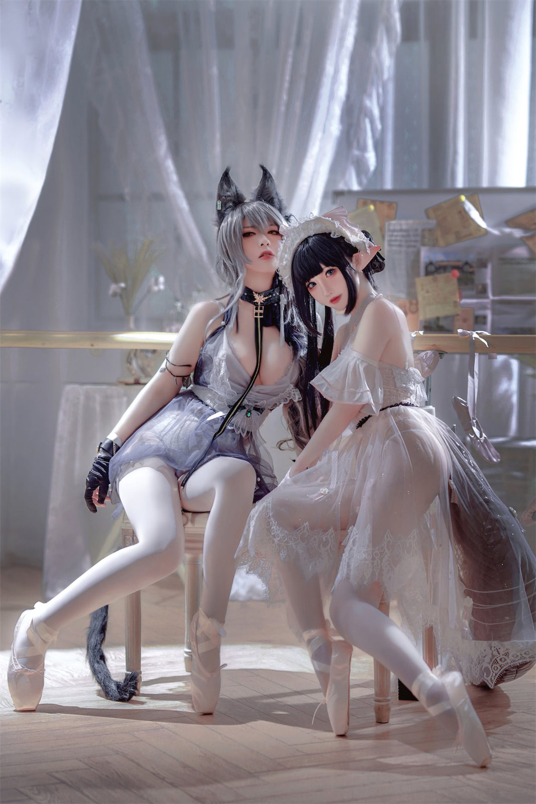 [福利COS] 可爱人气Coser面饼仙儿&半半子 - Arknights 黑x森蚺バレエ