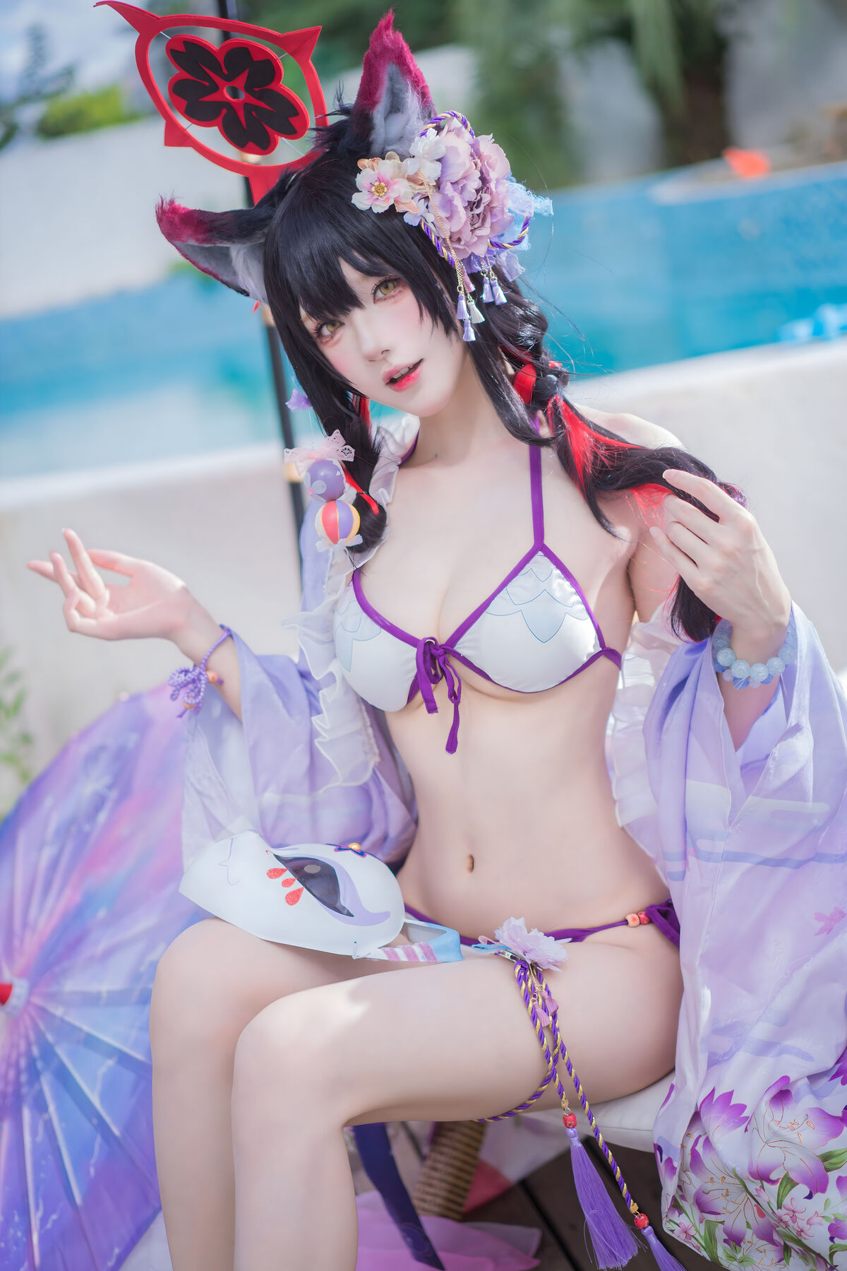 Coser@阿包也是兔娘 – 蔚蓝档案 狐坂若藻 水着 (33P)
