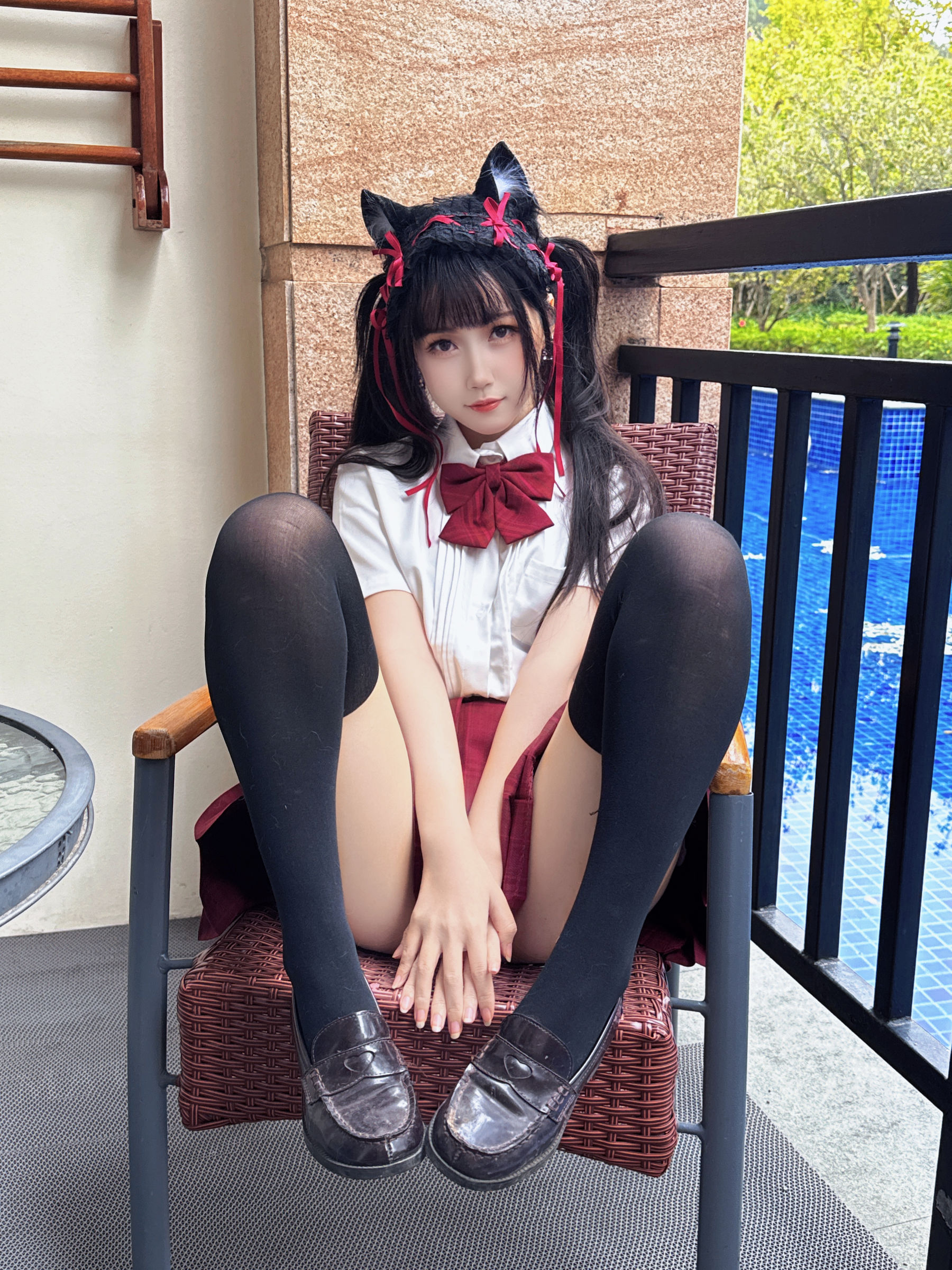 微博人气Coser 不呆猫 - 温泉双马尾JK