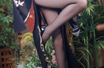 網絡美女瘋貓ss碧藍航線鎮海旗袍主題性感黑色高開旗袍配超薄黑絲秀完美身材誘惑寫真63P